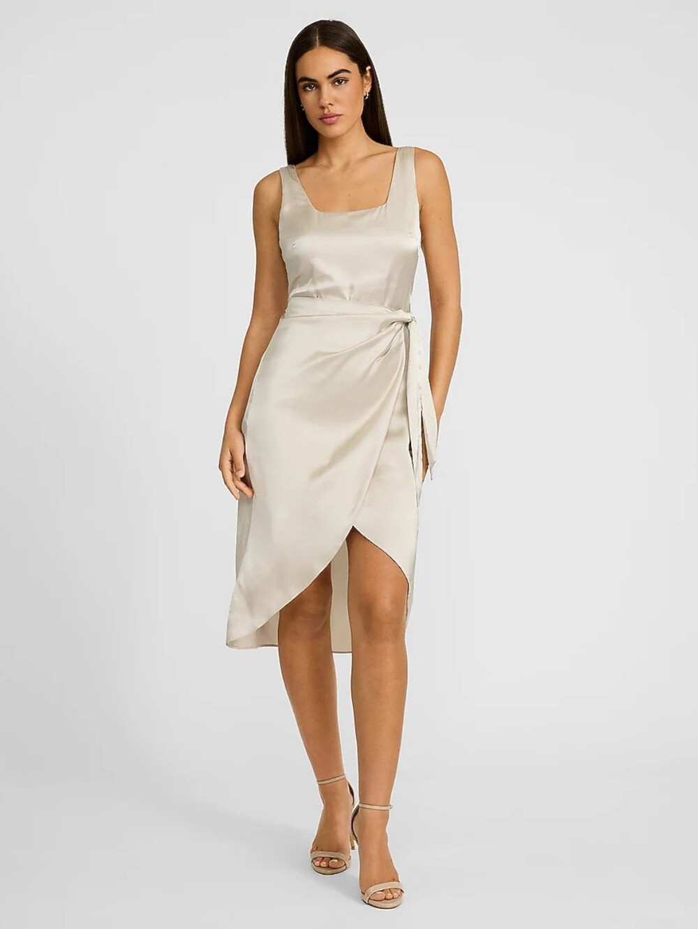 EXPRESS Satin Wrap Midi Dress in Pearl